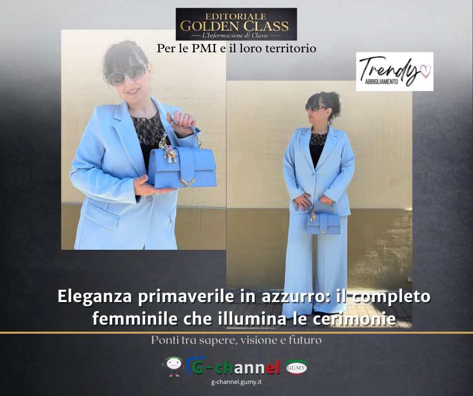 Eleganza primaverile in azzurro: il completo femminile che illumina le cerimonie