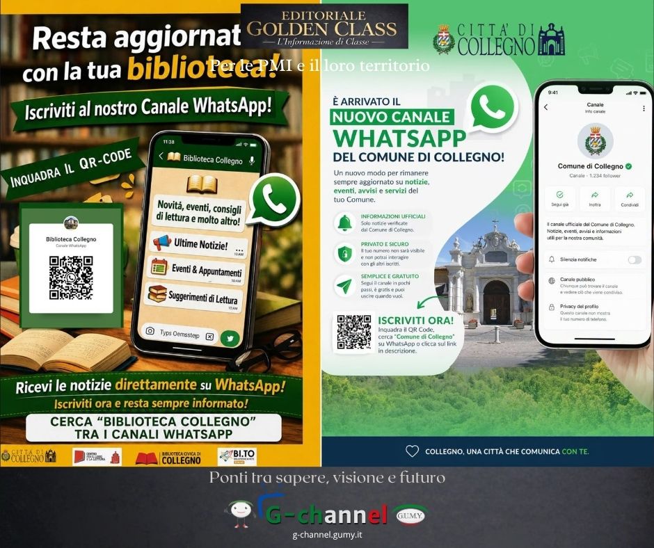 Collegno, nuovi canali WhatsApp per Comune e Biblioteca Civica