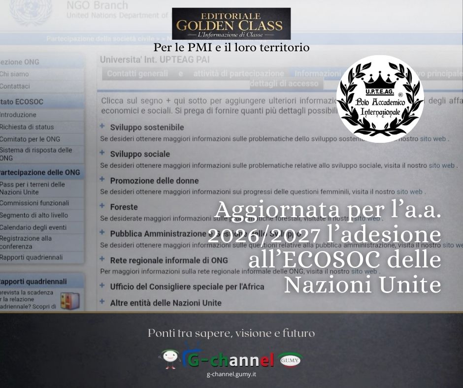 Aggiornata per l’a.a. 2026/2027 l’adesione all’ECOSOC delle Nazioni Unite