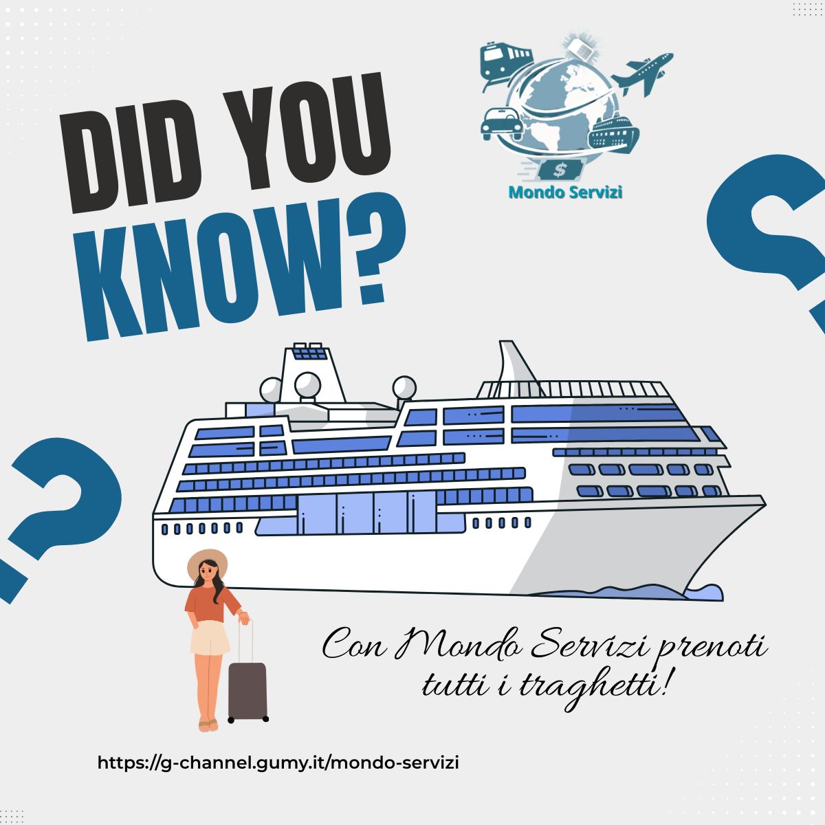 🌊 Parti sereno con Mondo Servizi: prenota il tuo traghetto in modo semplice, veloce e conveniente! 🌊 Parti sereno con Mondo Servizi: prenota il tuo traghetto in modo semplice, veloce e conveniente!