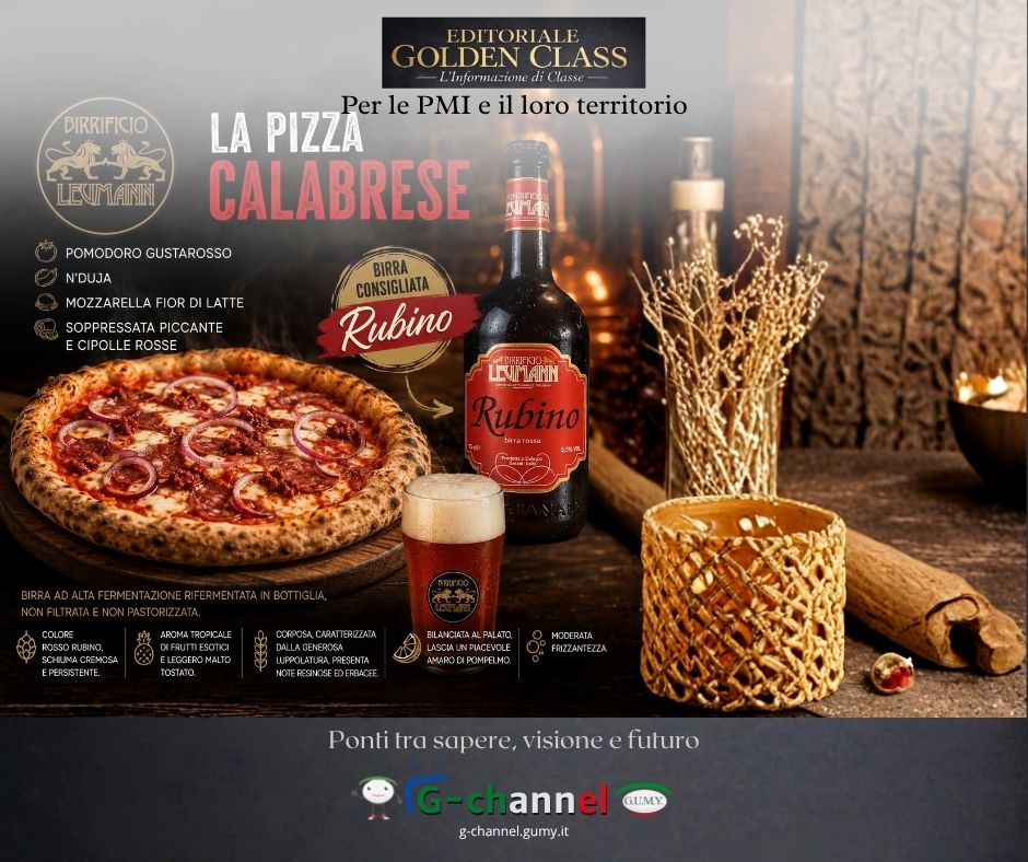Pizza calabrese e Birra Rubino Leumann
