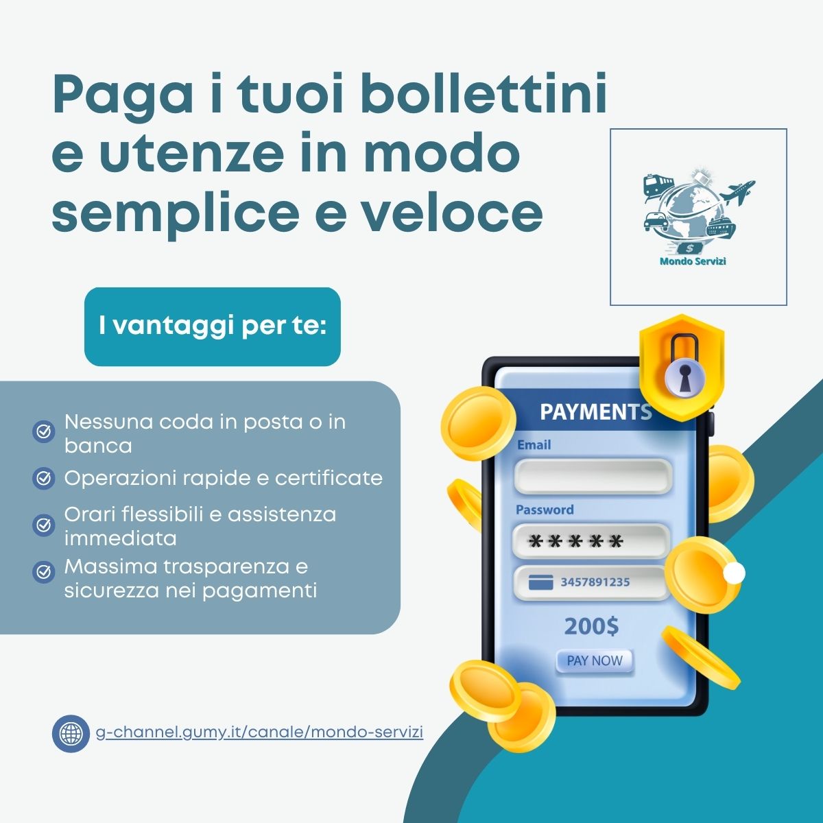 Mondo Servizi: paga i tuoi bollettini e utenze in modo semplice e veloce